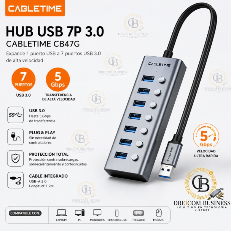 HUB USB 7P 3.0 CABLETIME CB47G