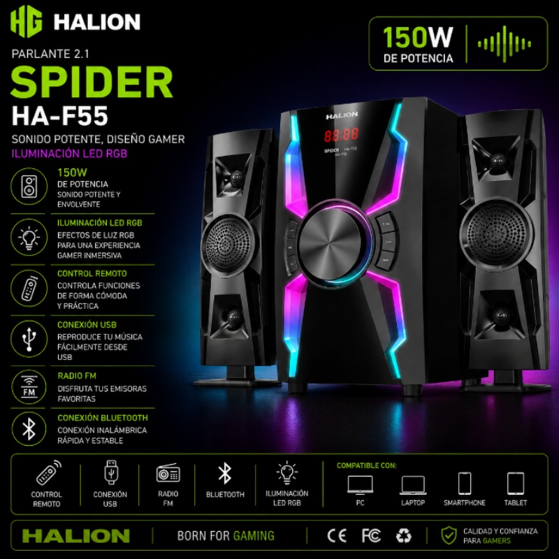 PARLANTE 2.1 150W SPIDER HALION HA-F55