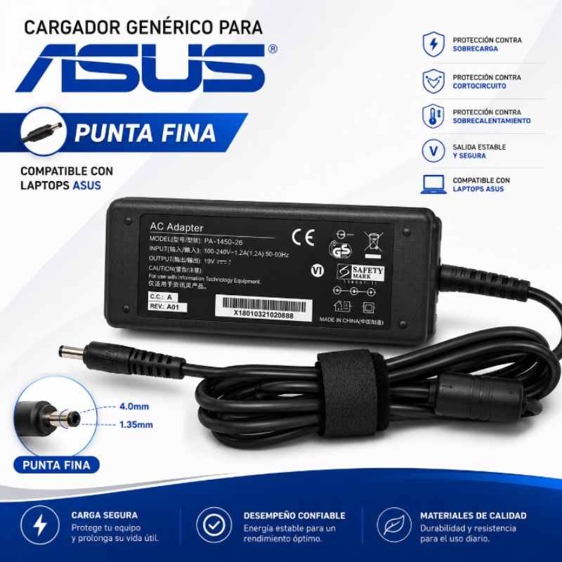 CARGADOR PARA LAPTOP ASUS 19V  PUNTA FINA