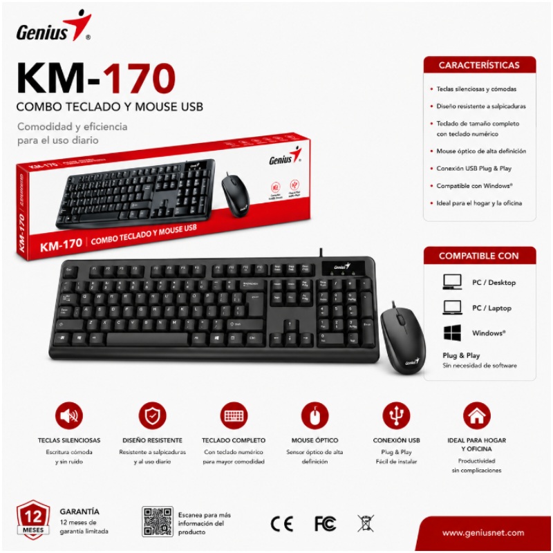 COMBO TECLADO CON MOUSE GENIUS CABLEADO KM-170