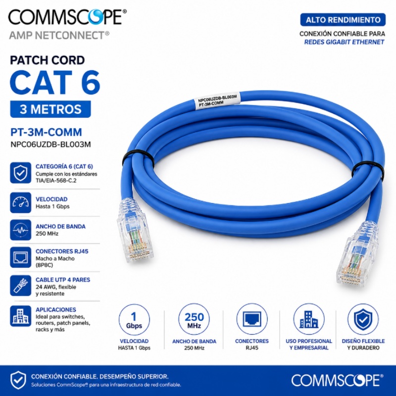 PATCH CORD COMMSCOPE (AMP) CAT 6 3 MTS PT-3M-COMM