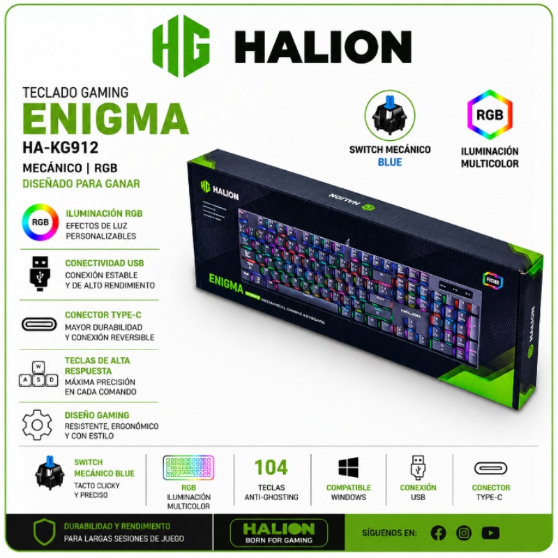 TECLADO ENIGMA MECANICO RGB HALION HA-KG912