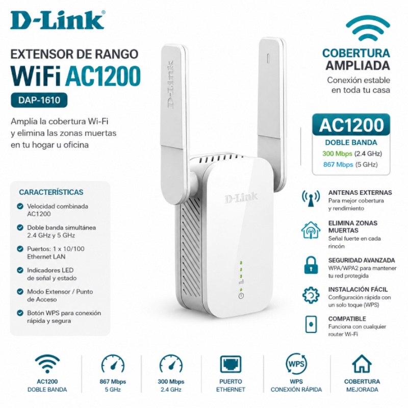 EXTENSOR DE RANGO WIFI AC1200 D-LINK DAP-1610