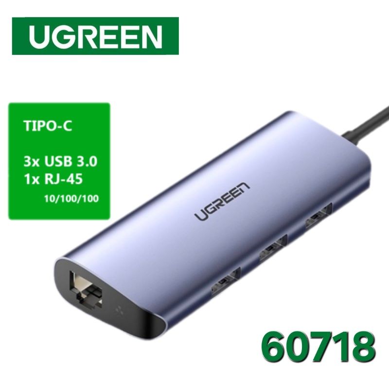 HUB USB TIPO C 3 PUERTOS USB 3.0 Y RJ45 GIGABIT UGREEN