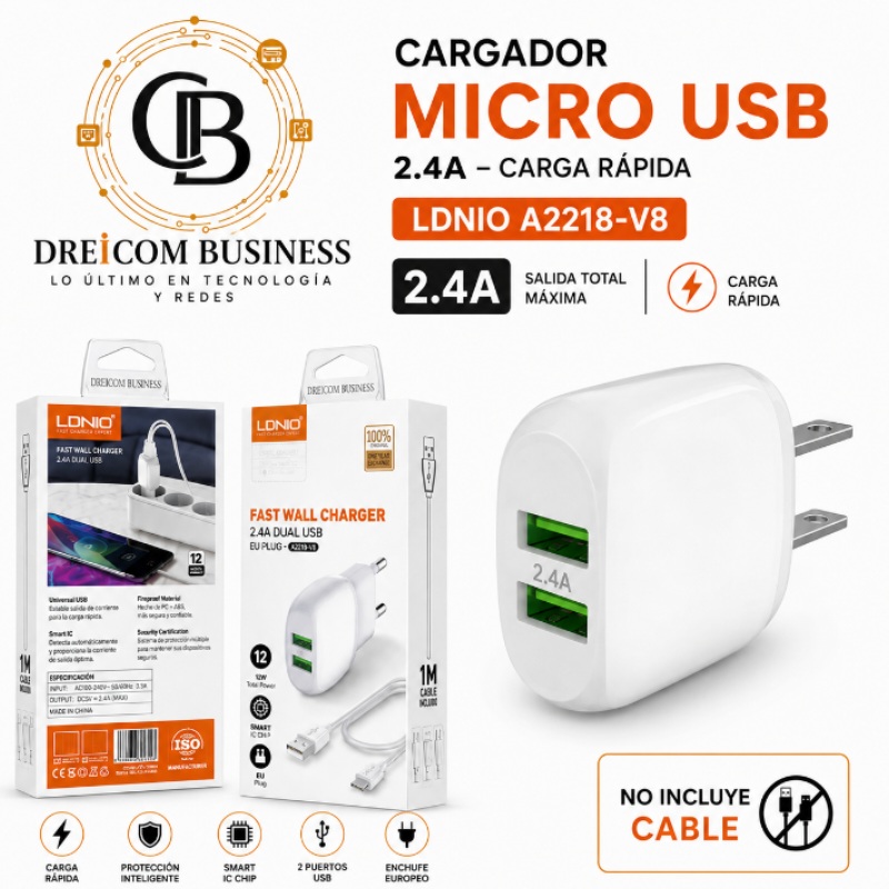 CARGADOR LDNIO 2.4A TIPO C A2218-C