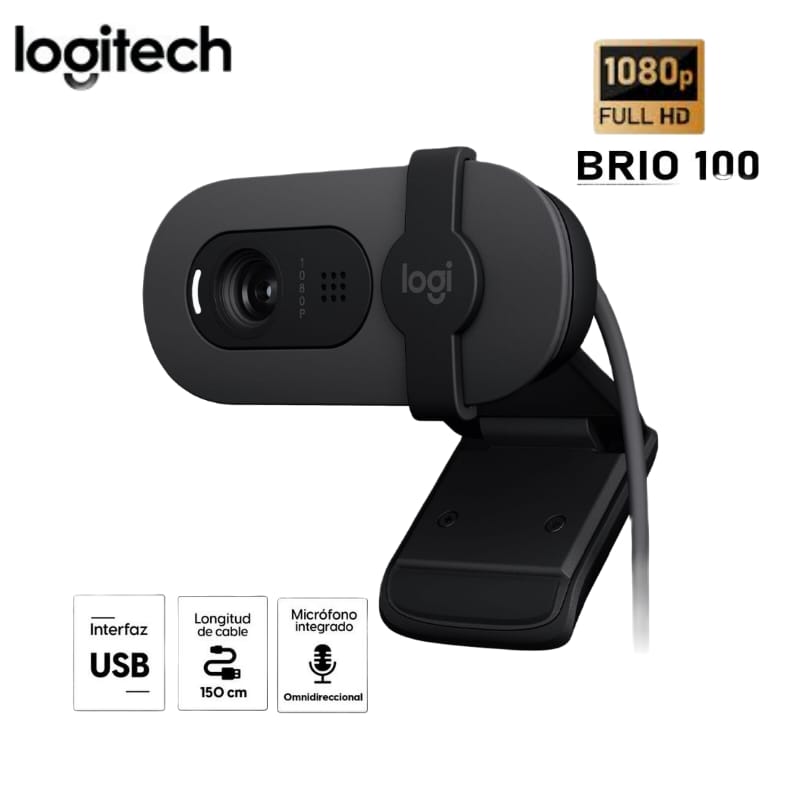 CAMARA WEB LOGITECH BRIO 100 FHD 1080P USB-A GRAPHITE BLACK 960-001586
