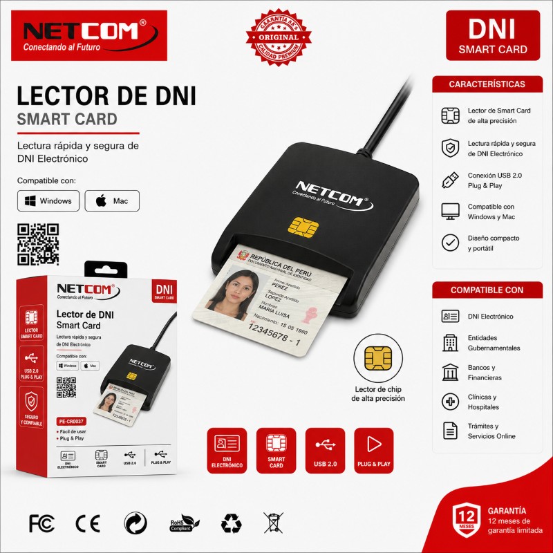 LECTOR DE DNI SMART CARD NETCOM PE-CR0037