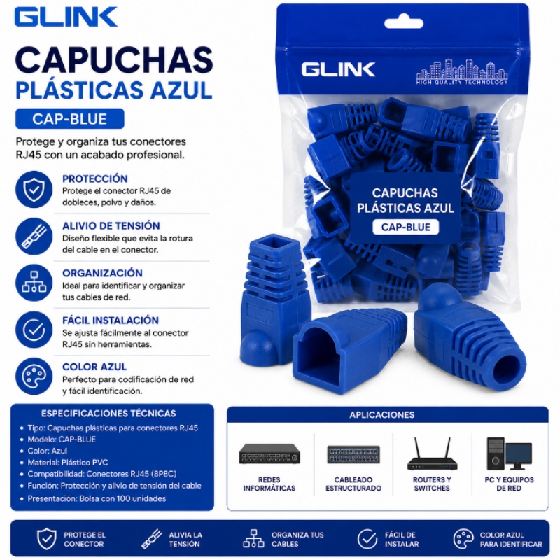 CAPUCHAS PLASTICAS UNIDAD AZUL CAP-BLUE