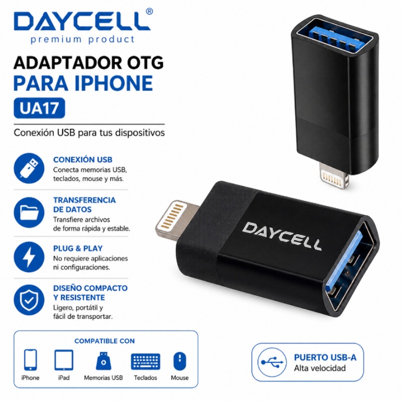 ADAPTADOR OTG DAYCELL PARA IPHONE UA17