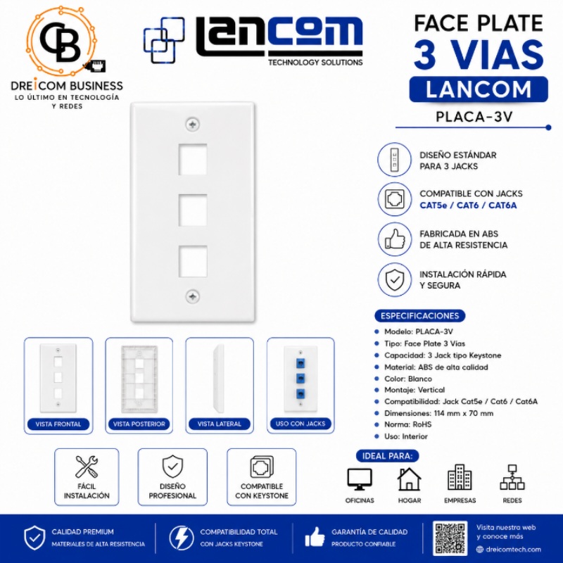 FACE PLATE 3 VIAS LANCOM PLACA-3V