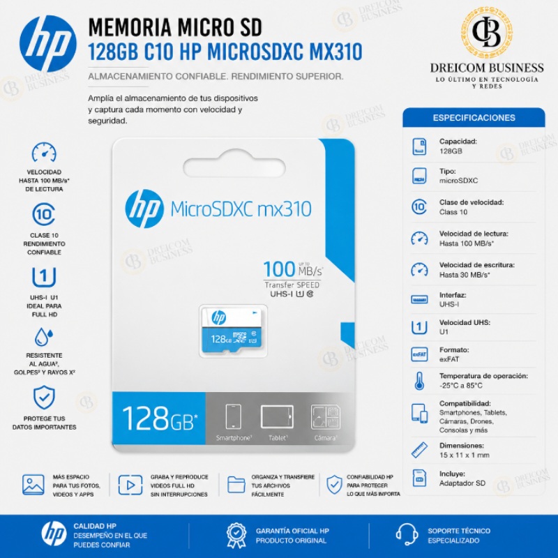 MEMORIA MICRO SD 128GB C10 HP MICROSDXC MX310
