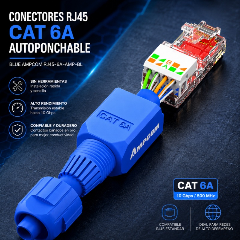 CONECTORES RJ45 CAT 6A AMPCOM RJ45-6A-AMP-BL