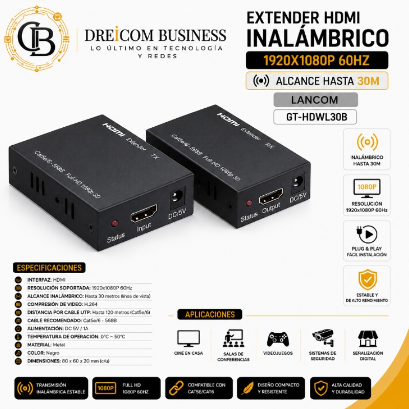 EXTENDER HDMI INALAMBRICO 1920X1080P 60HZ 30M LANCOM GT-HDWL30B
