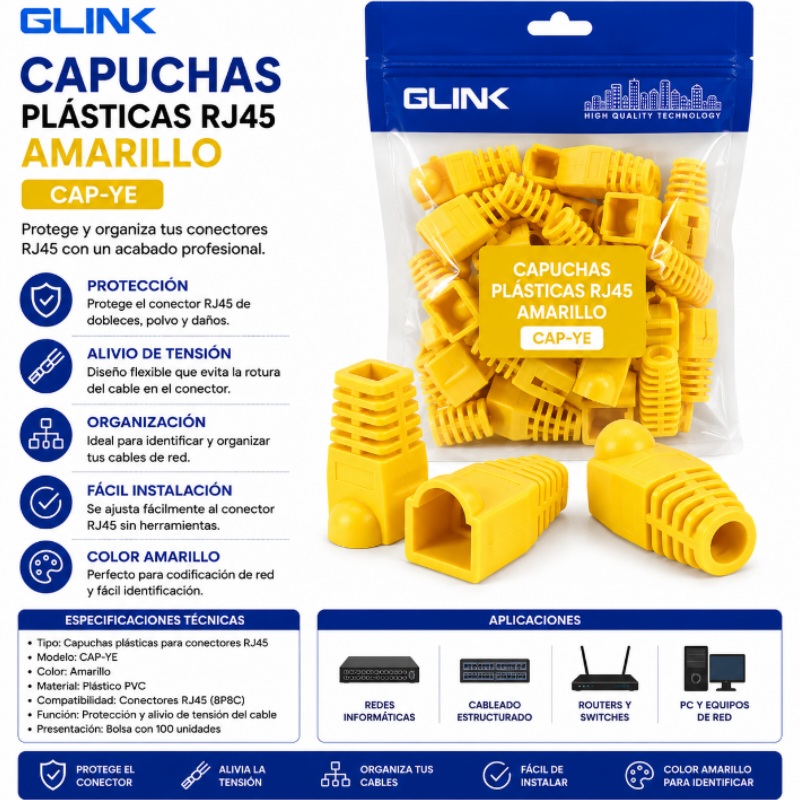 CAPUCHAS PLASTICAS RJ45 UNIDAD AMARILLO CAP-YE