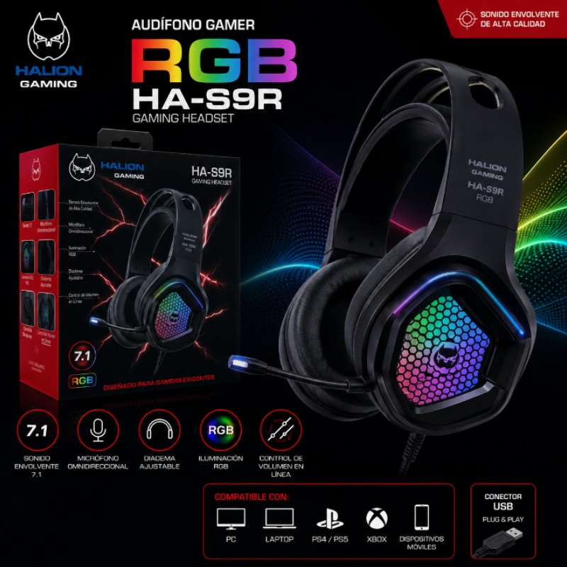 AUDIFONO GAMER HALION HA-S9R RGB