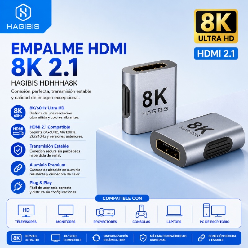 EMPALME HDMI 8K 2.1 HAGIBIS HDHHHA8K