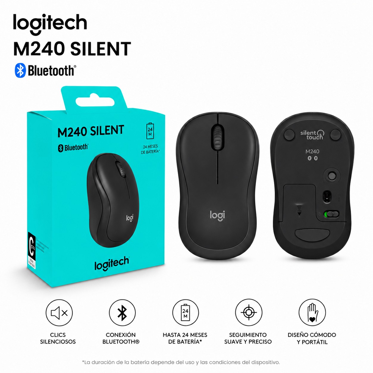MOUSE LOGITECH M240 SILENT BLUETOOTH BLACK 910-007113