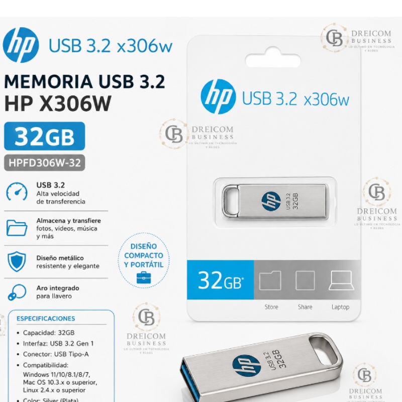 MEMORIA HP USB 3.2 X306W 32GB SILVER HPFD306W-32