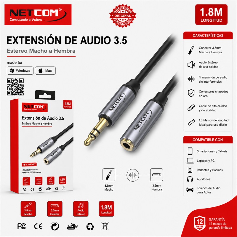 EXTENSION DE AUDIO 3.5 1.8 MTS PE-5309/NET EXT-AUX-1.8M
