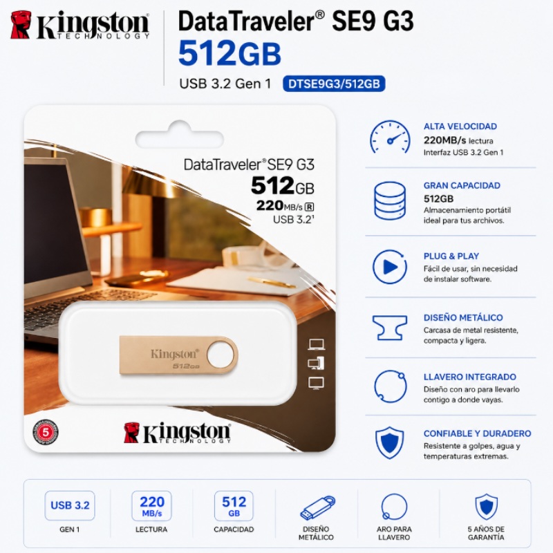 MEMORIA USB 3.2 220 MB/S DATATRAVELER SE9 G3 DTSE9G3/512GB