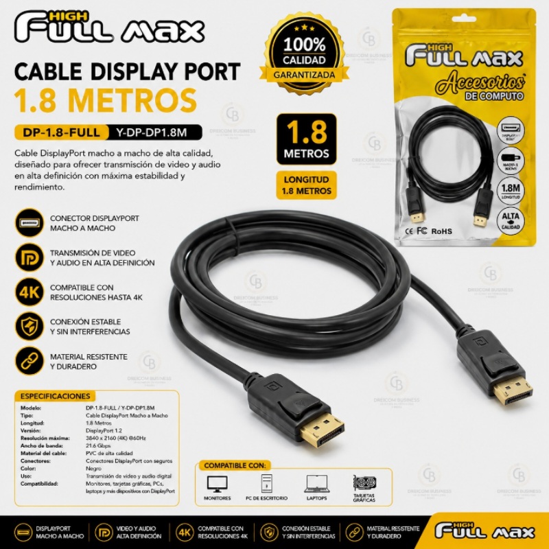 CABLE DISPLAY PORT 1.8 M FULL MAX DP-1.8-FULL Y-DP-DP1.8M