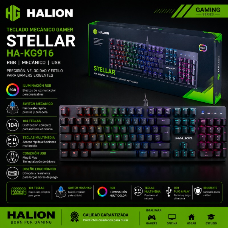 TECLADO MECANICO GAMER HALION STELLAR HA-KG916