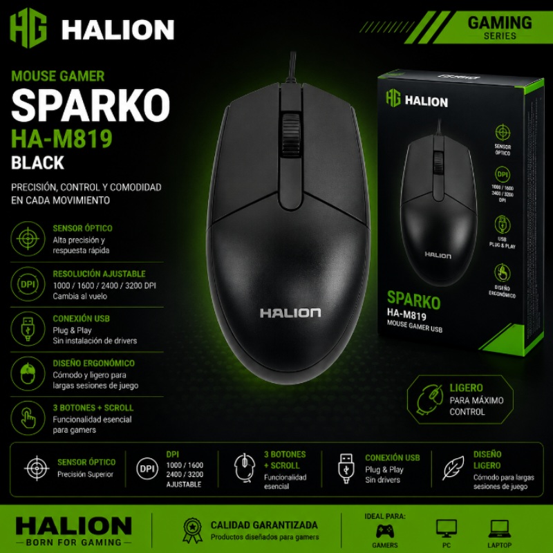 MOUSE HALION SPARKO HA-M819 BLACK