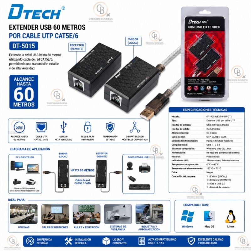 EXTENDER USB 60 MTS D TECH EXT-60M-DT DT-5015