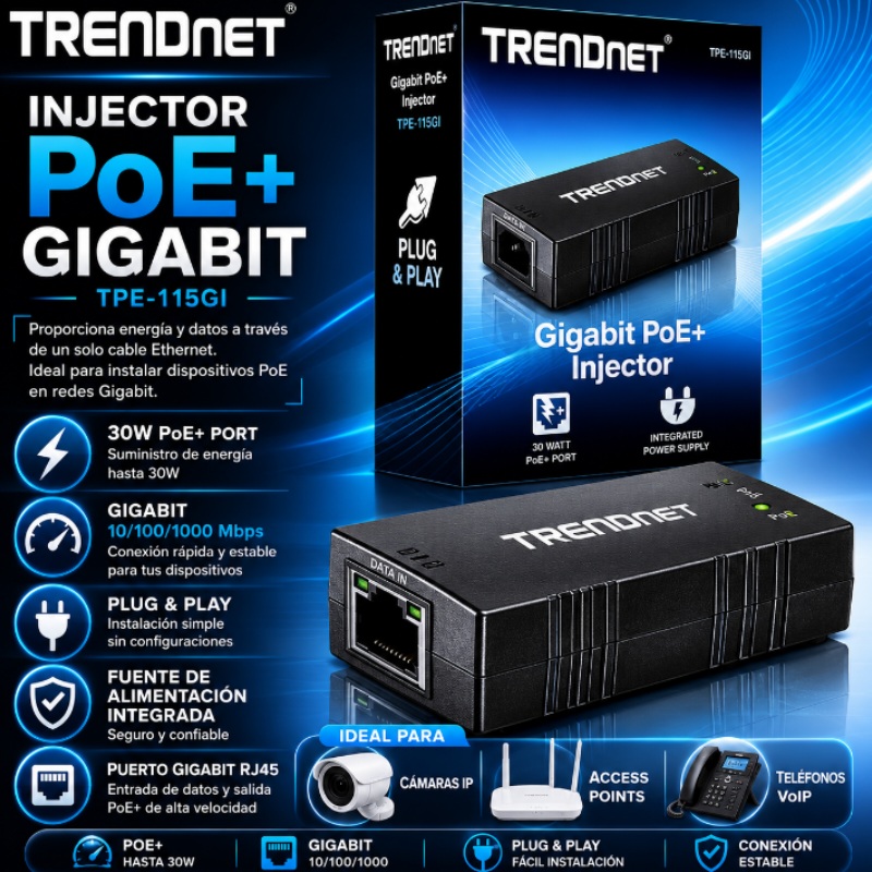 INJECTOR POE GIGABIT TRENDNET TPE-115GI