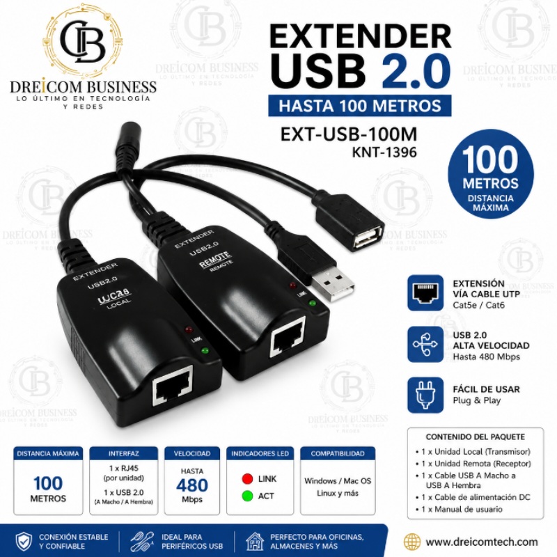 EXTENDER USB 2.0 100 MTS EXT-USB-100M KNT-1396