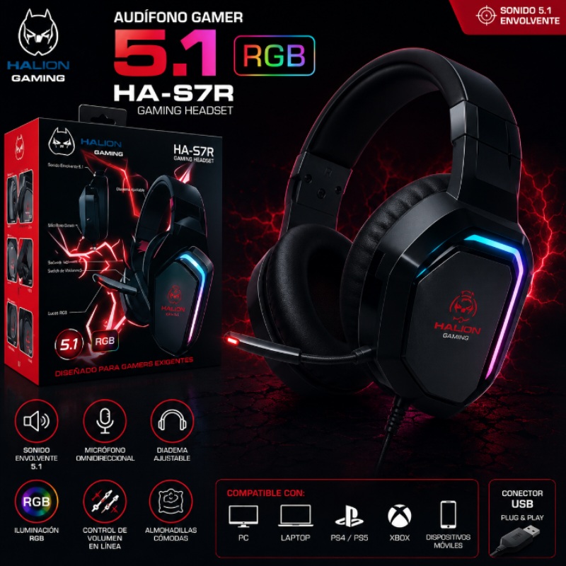 AUDIFONO GAMER 5.1 RGB HALION HA-S7R