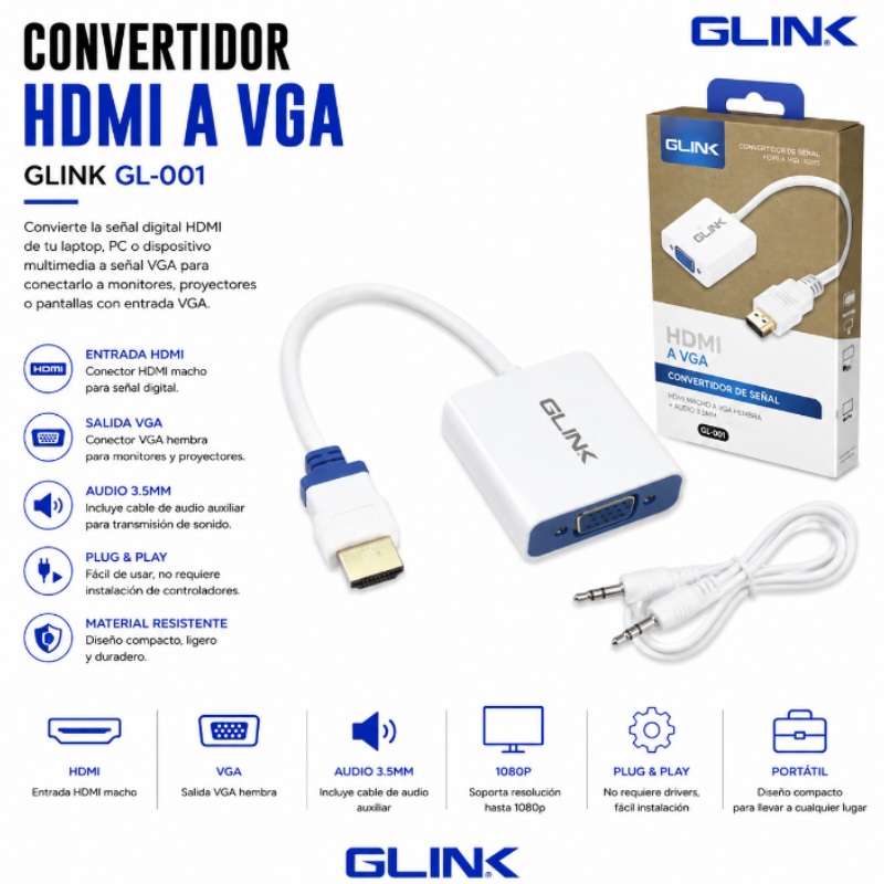 CONVERTIDOR HDMI A VGA G LINK GL-001