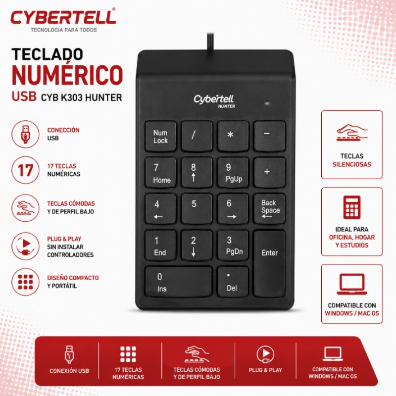 TECLADO NUMERICO USB CYB K303 HUNTER CYBERTELL