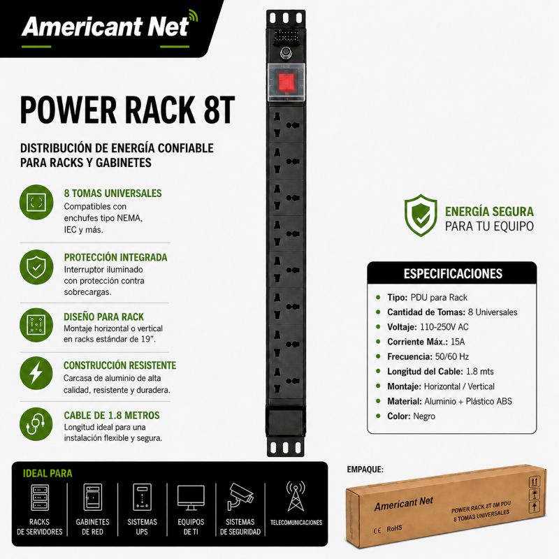 POWER RACK 8T 1.8M AMERICAN NET PDU-1.8M