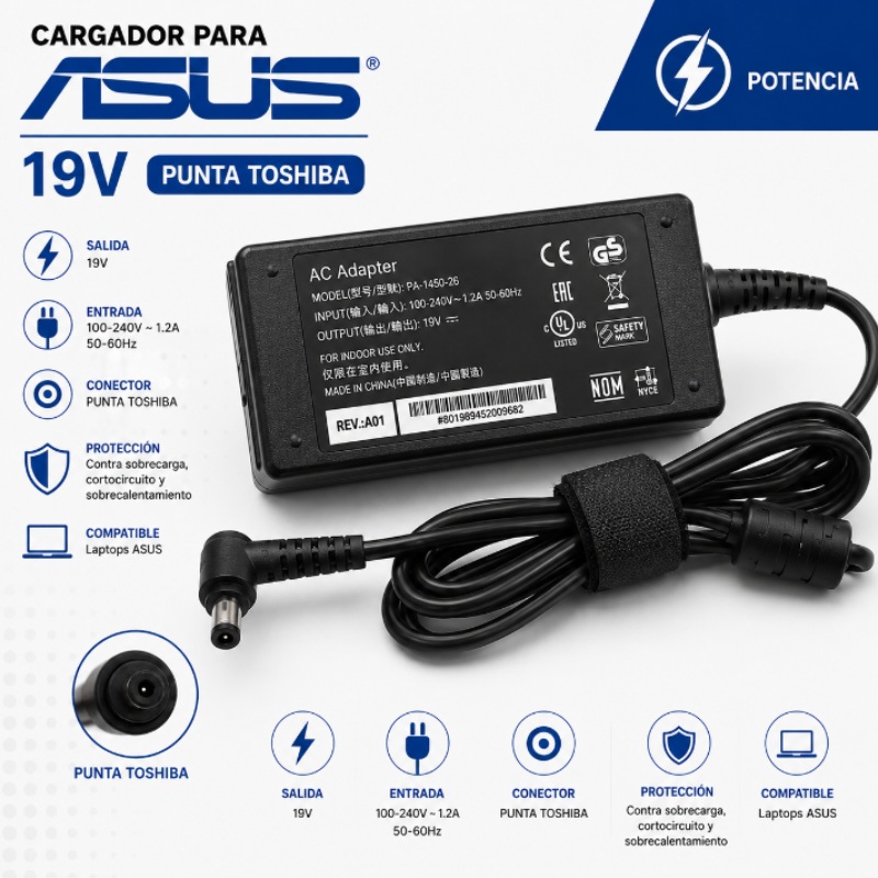 CARGADOR PARA ASUS 19V PUNTA TOSHIBA