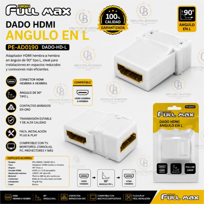 DADO HDMI ANGULO EN L PE-AD0190 DADO-HD-L