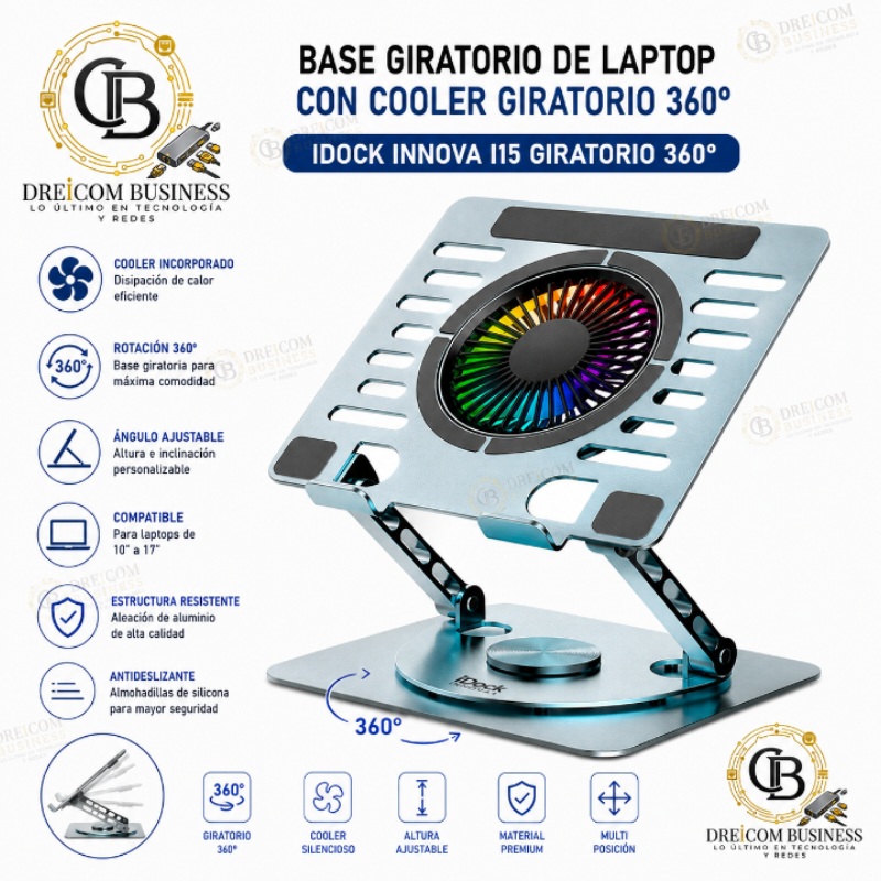 BASE GIRATORIO DE LAPTOP CON COOLER DIRATORIO 360º - IDOCK INNOVA I15 GIRATORIO 360º