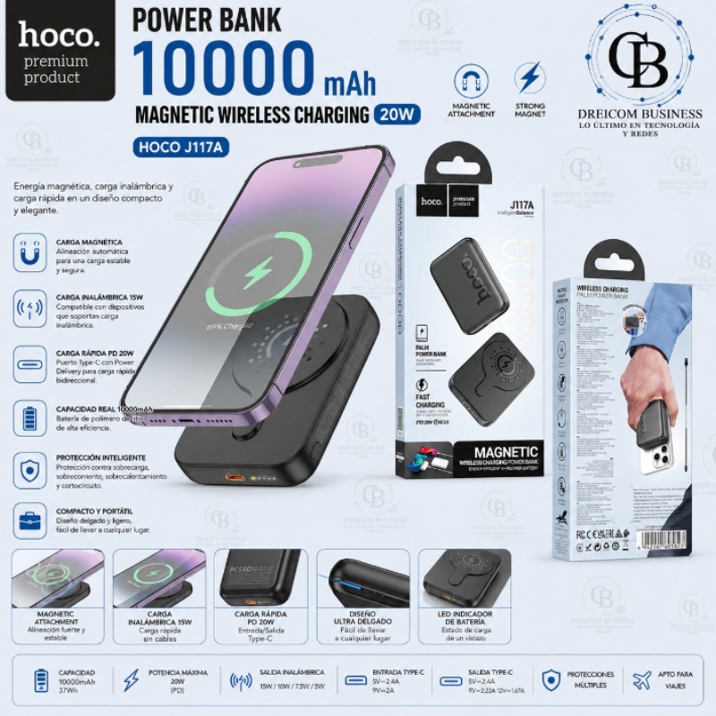 POWER BANK 10000 MAH MACNETIC WIRELESS CHARGING 20W HOCO J117A