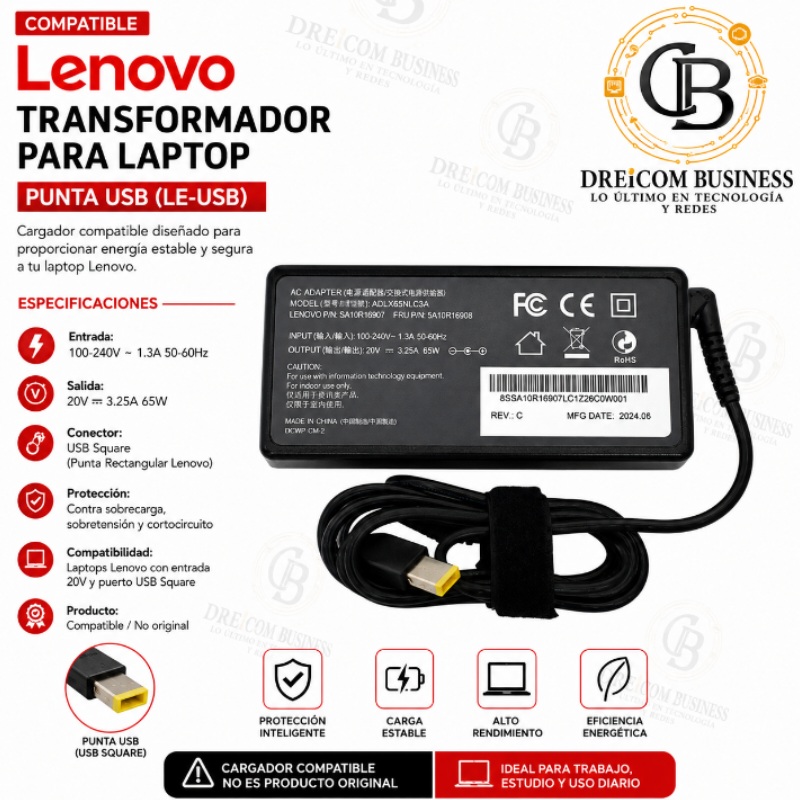 TRANSFORMADOR PARA LAPTOP LENOVO PUNTA USB LE-USB