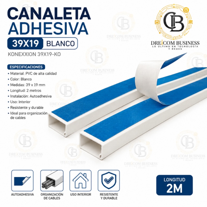 CANALETA ADHESIVA 39X19 BLANCO KONEXXION 39X19-KO
