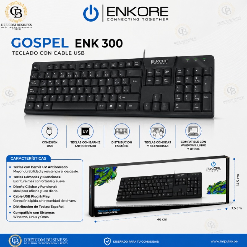 TECLADO CON CABLE USB GOSPEL ENKORE ENK 300