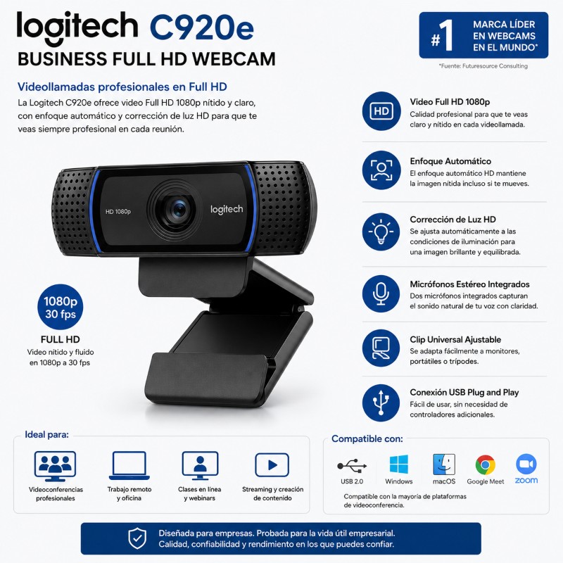 CAMARA WEB LOGITECH C920e BUSINESS FULL HD
