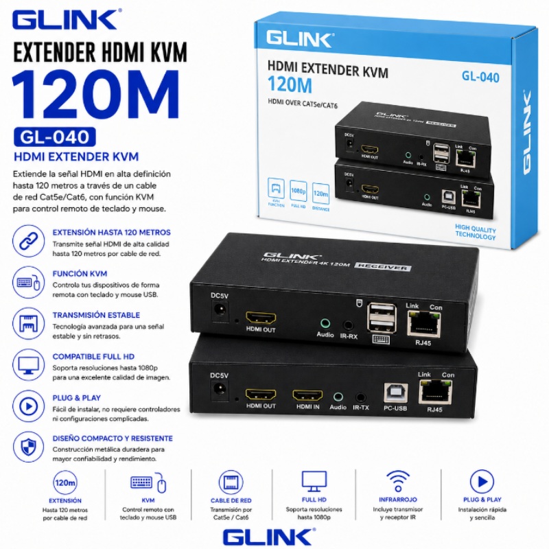 EXTENDER HDMI 120M KVM G LINK GL-040 25140