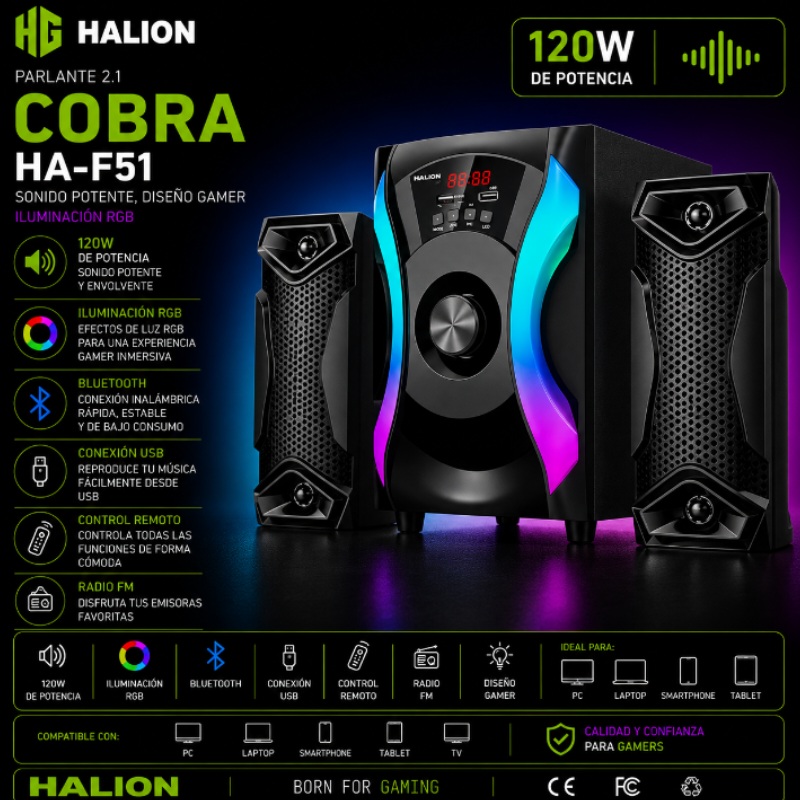 PARLANTE 2.1 120W RGB COBRA HALION HA-F51