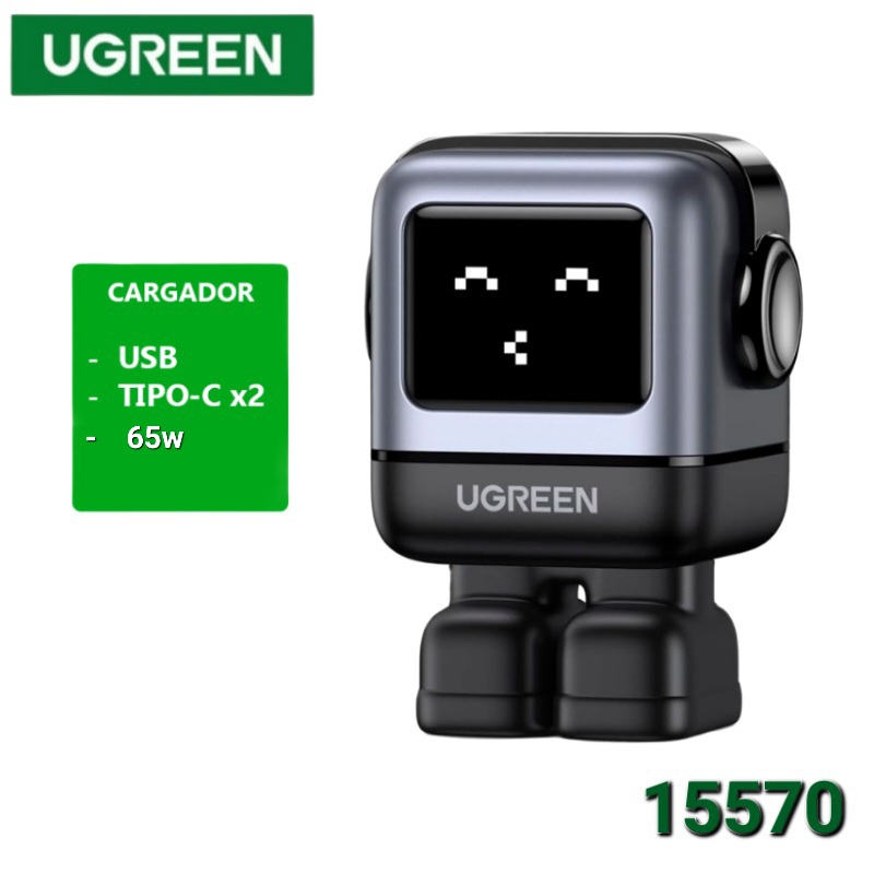 CARGADOR CON TECNOLOGIA GAN PARA LAPTOP Y CELULARES 65W ROBOT TIPO-C UGREEN