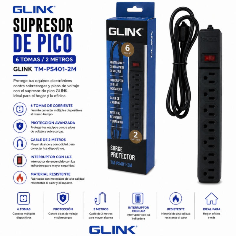 SUPRESOR DE PICO G LINK 6 TOMAS 2M TM-PS401-2M