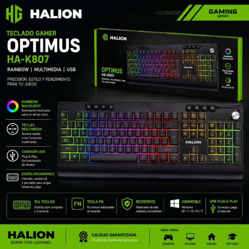 TECLADO GAMER HALION OPTIMUS HA-K807 RAINBOW