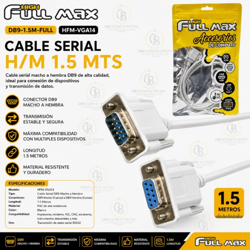CABLE SERIAL H/M 1.5 MTS FULL MAX DB9-1.5M-FULL HFM-VGA14