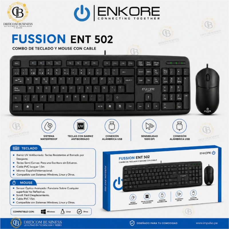 COMBO DE TECLADO Y MOUSE CON CABLE FUSION ENKORE ENT 502
