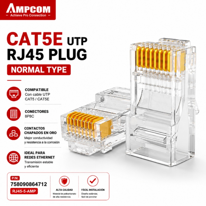 CONECTORES RJ45 CAT 5 AMPCOM 758090864712 RJ45-5-AMP